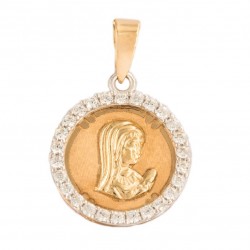Colgante Virgen niña de Oro Bicolor 18K y circonitas