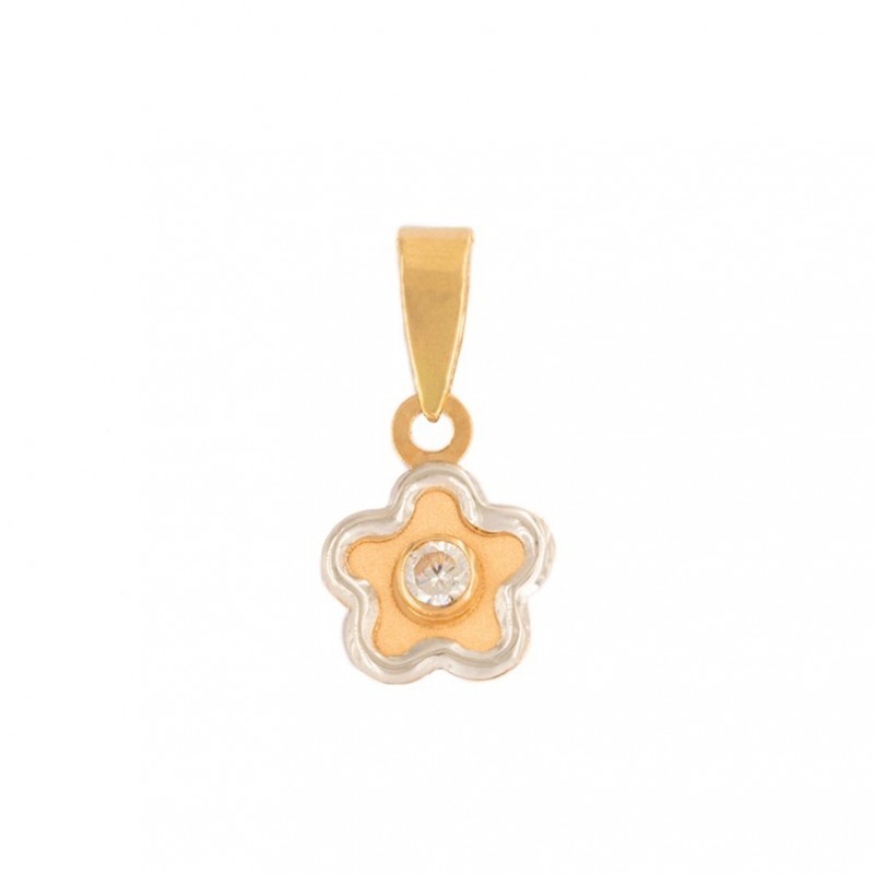 Daisy pendant with zirconia in 18K Bicolor gold