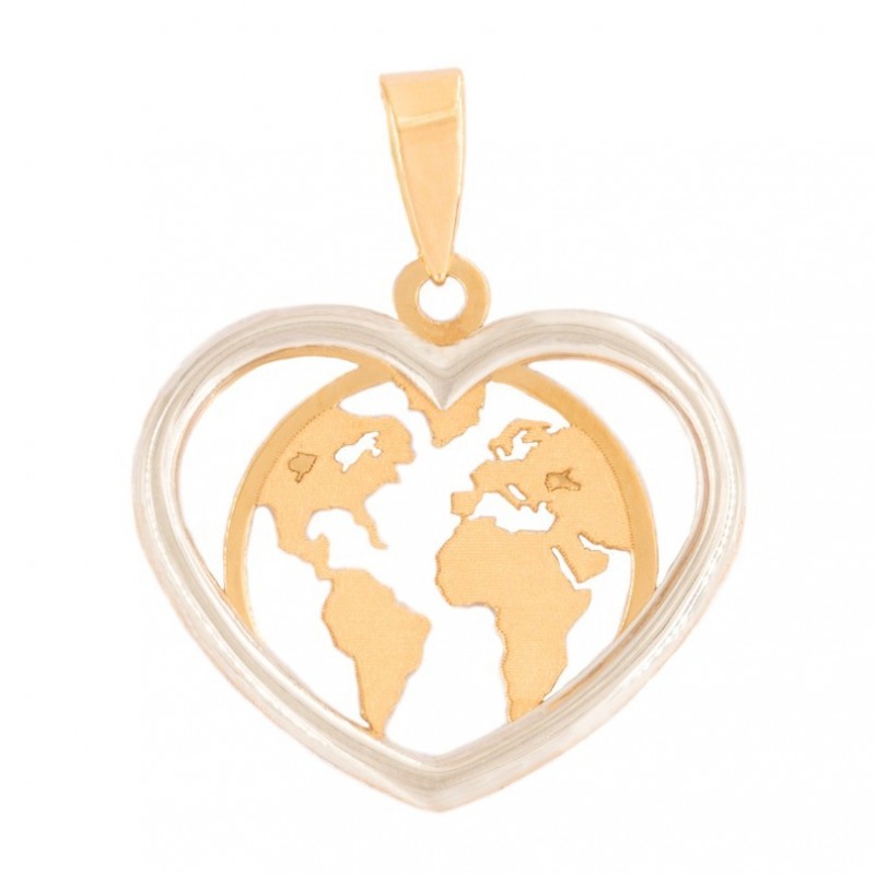 World heart pendant in 18k yellow gold and white gold fence
