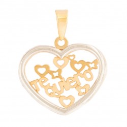 Heart Pendant "I Love You" in 18K Yellow Gold and 18K White Gold Fence