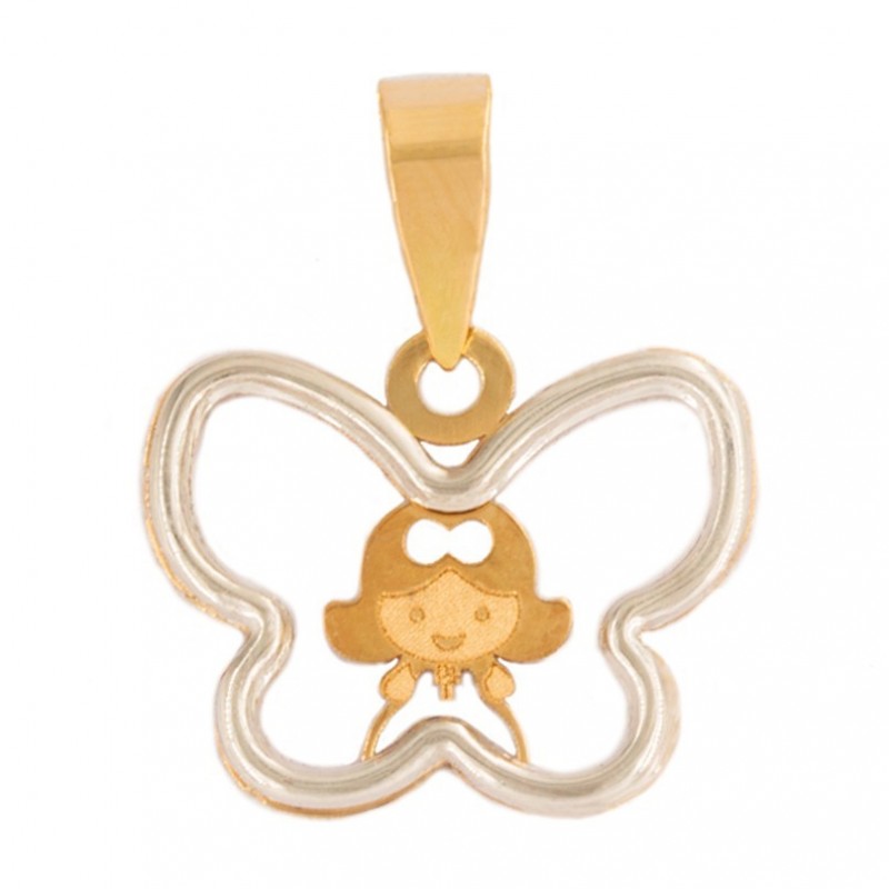 Girl Pendant with Butterfly Fence in 18K Bicolor Gold