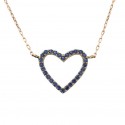 18K Gold Heart Necklace with sapphire-colored zirconia