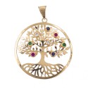 Big Tree of Life Pendant in 18K Gold with Colorful Zirconia