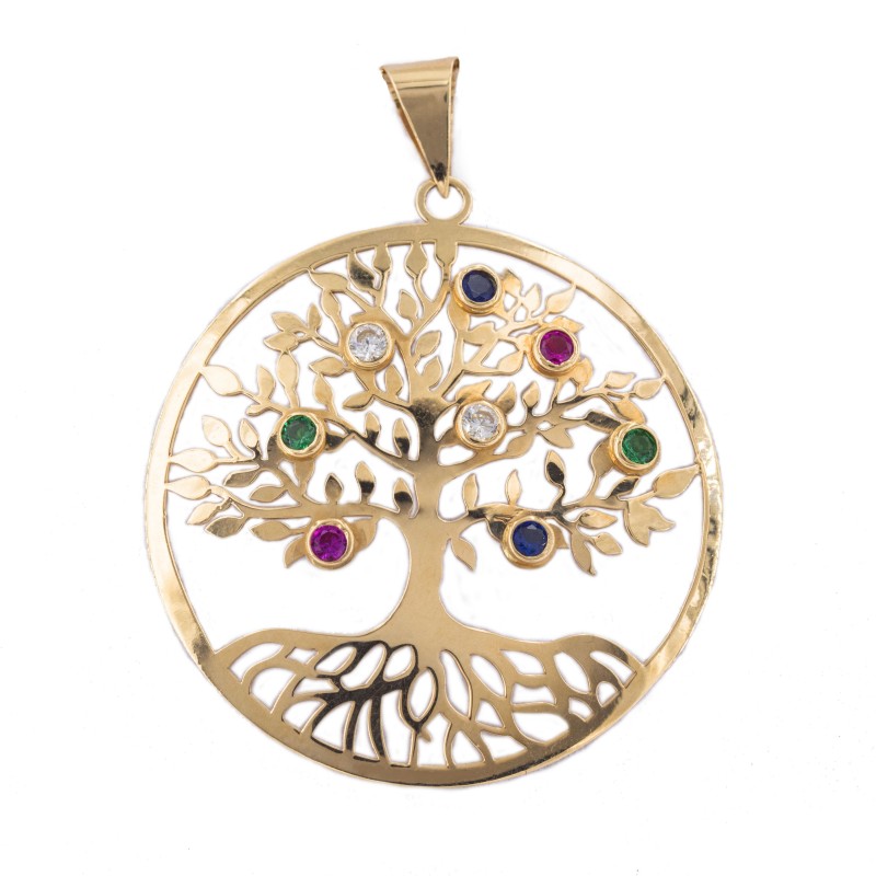 Big life tree Pendant in 18K Gold with colorful zirconia