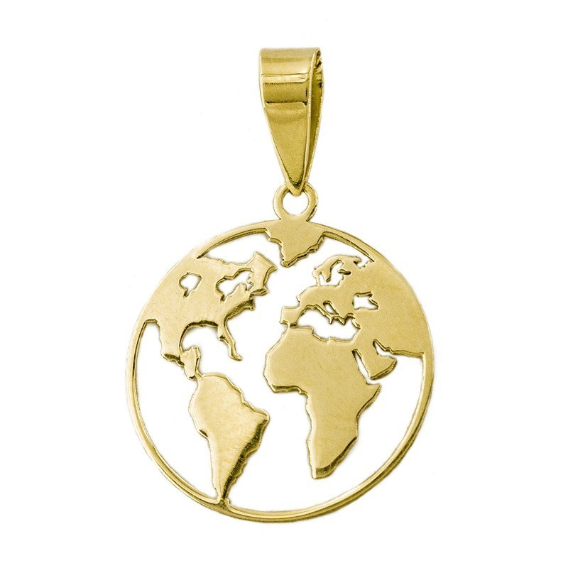 18K Gold World Map Pendant
