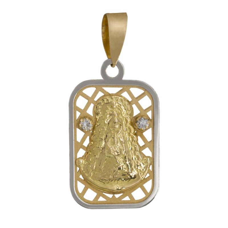 "Médaille La blanche colombe" Vierge du Rocio Or 18K Bicolore avec zircons"