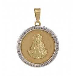 Médaille de la Vierge de Rocio 18k bicolore entourée de zircons