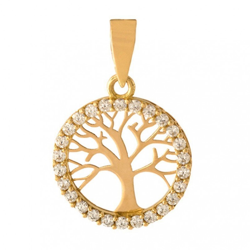18K Gold Tree of Life Pendant with Zirconia