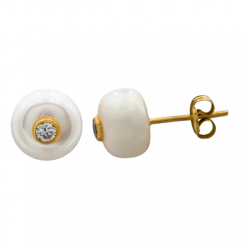 Pearl earrings in 18k gold with zirconia