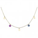Necklace with stars and quartz crystal colored stones. Gold 18K