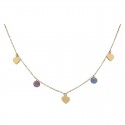 Necklace with hearts and stones in quartz crystal color. Gold 18K
