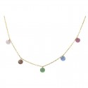 Necklace with quartz crystal colored stones. Gold 18K