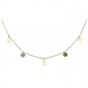 Golden Necklace with moons and colorful stones. Gold 18K