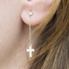Long earrings with zirconia and chain with gold cross