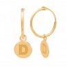 18K Gold Hoop Earrings with Circle and Letter