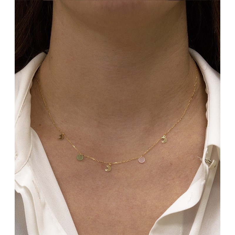 Golden necklace with 18k gold-colored moons and stones
