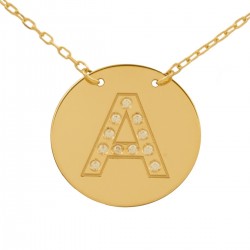 Necklace with initial badge and zirconia