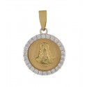 Médaille de la Vierge de Rocio en or bicolore 18K entourée de zircons sur l’extérieur