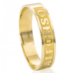 Wide wedding rings in bright and matte gold with exterior engraving