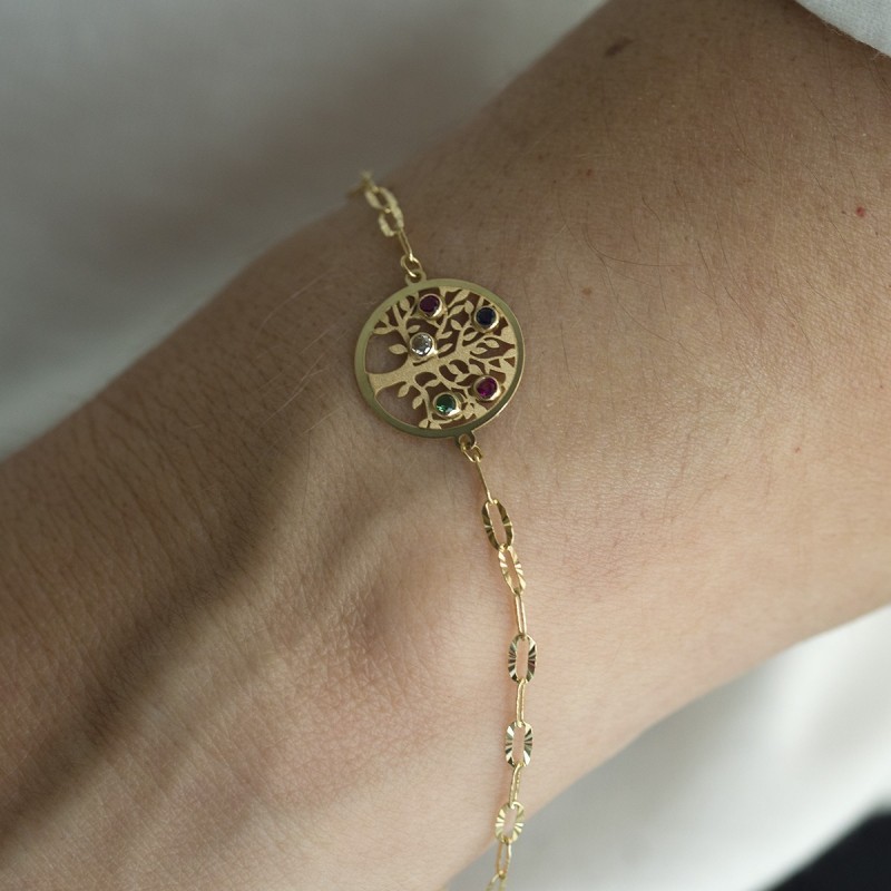 Bracelet arbre de vie avec zircons colorés