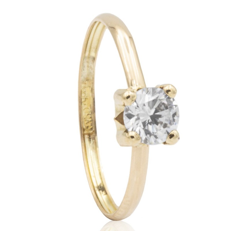 18K Gold Solitaire Ring with 6mm Zirconia