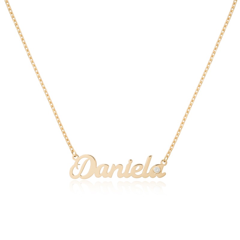 Thick Gold Name Necklace with Zirconia