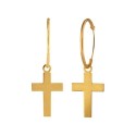 Pendientes Aro 14mm de Oro 18k con cruz y piedras rojas