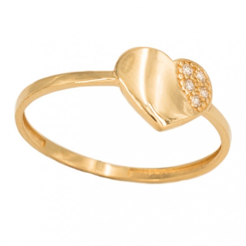 18K Gold Ring with Heart and Zirconia Set