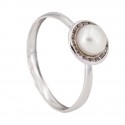 Pearl Natural 18K White Gold Ring with Zirconite Lane