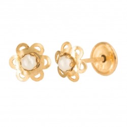 Pendientes flor de Oro 18 con perla central