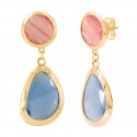 Pink and Blue Quartz Earrings in 18K Gold