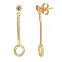 Long earrings with 18K gold rennet and zirconia circle