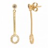 Long earrings with 18K gold rennet and zirconia circle