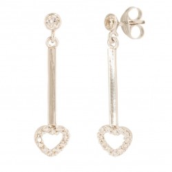 Long earrings with 18K gold rennet and zirconia heart