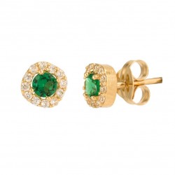 Pendientes cuajo redondo con circonitas de Oro 18K Verde