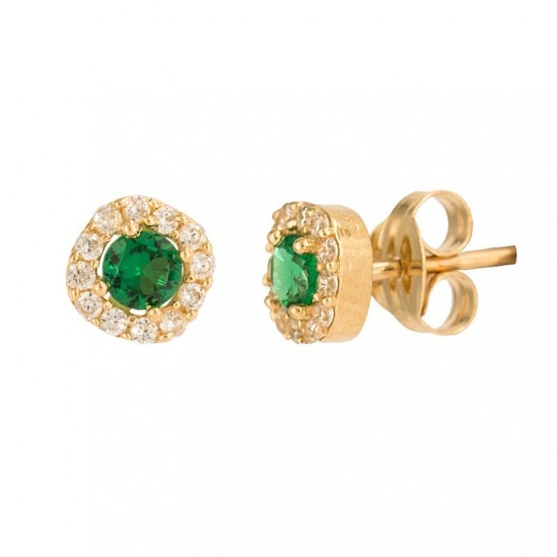 Round rennet earrings with 18K gold zirconia and center with zirconia