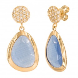 Round rennet earrings in 18K gold, with Zirconia and Quartz Cuajo