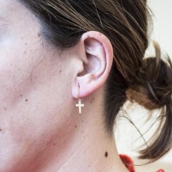Gold Hoop Earrings with Girl's Cross