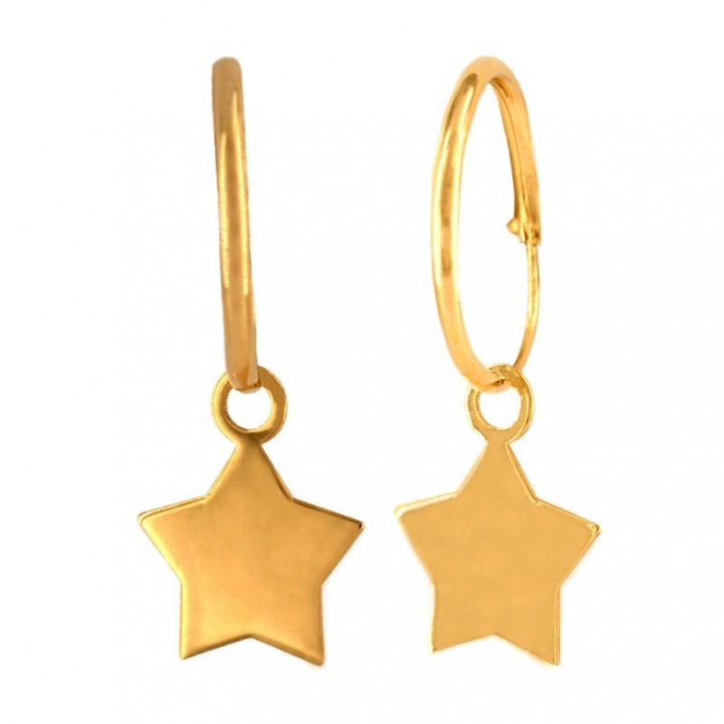 18K Gold Hoop Earrings with Star