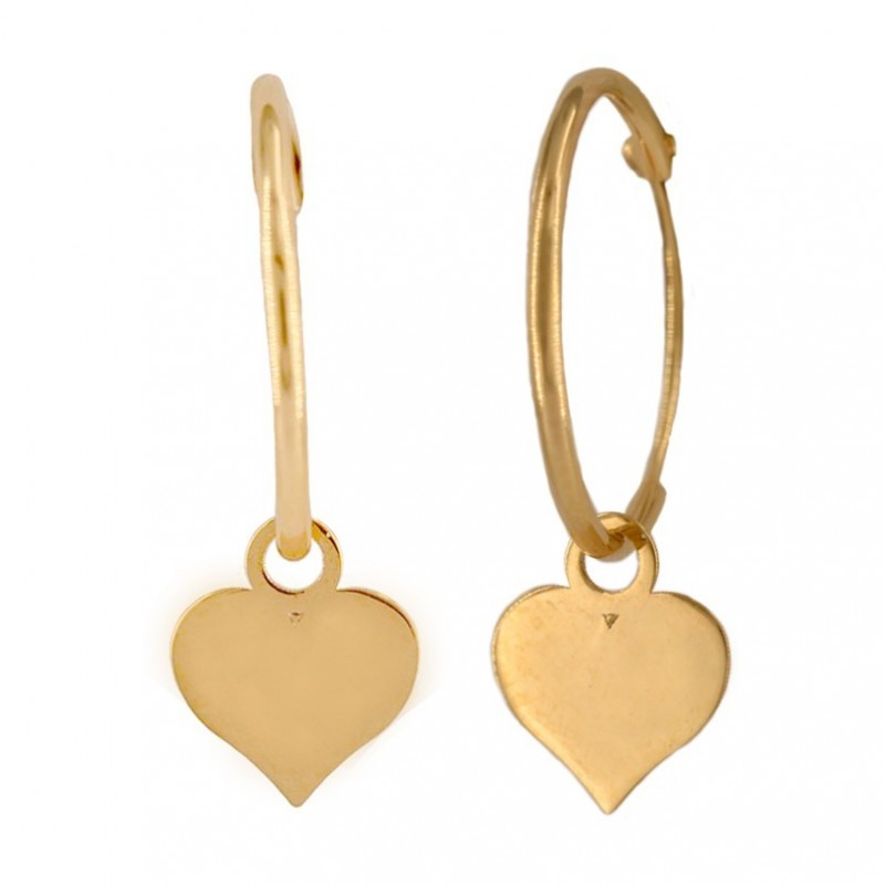 18K Gold Hoop Earrings with Heart