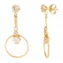 Long earrings with heart and round 18K gold