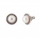 18K White Gold Natural Pearl Earrings with Zirconia