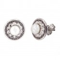18K Natural Pearl White Gold Earrings with Carved Orla