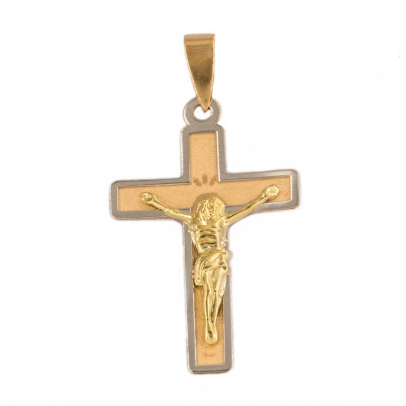 Two-tone gold cross with Christ - pendant