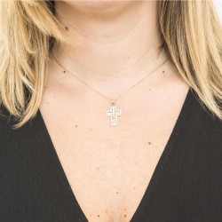 Two-color gold cross set with zirconia