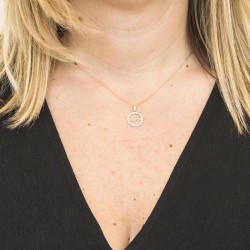 Gold "Mom" pendant with zircons